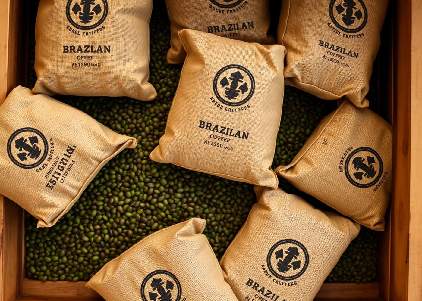 Brazilian coffee export bags with green beans